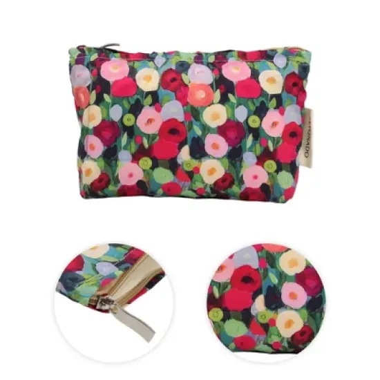 Unique Bargains Portable Oil Painting Flowers Handheld Makeup Bag Pink 1 Pc image {2}