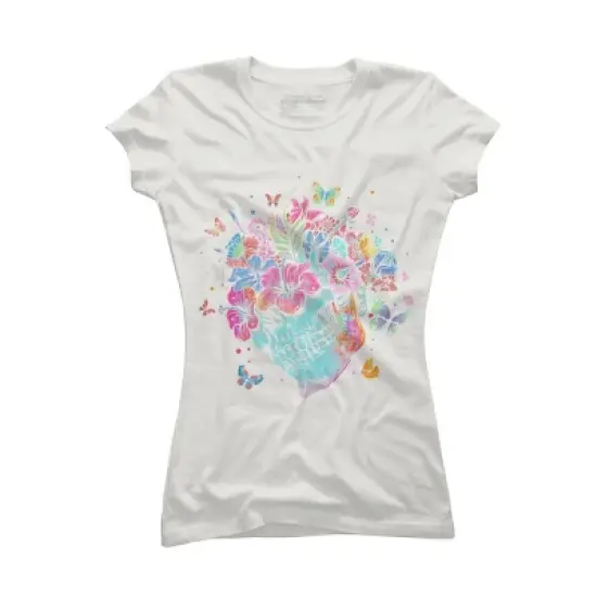 Junior's Design By Humans Floral Butterfly Skull Funny Halloween Costume Hippie Flower By JeilJersey T-Shirt image {7}