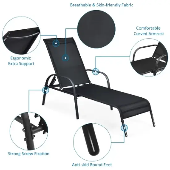 Tangkula Outdoor Chaise Lounge Chair Adjustable Reclining Bed with Backrest& Armrest image {7}