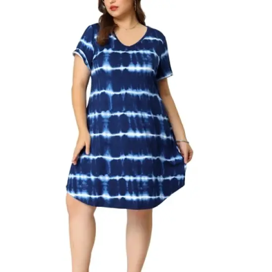 Agnes Orinda Women's Plus Size Tie Dye Trendy V Neck High Low Hem Casual Dresses image {5}