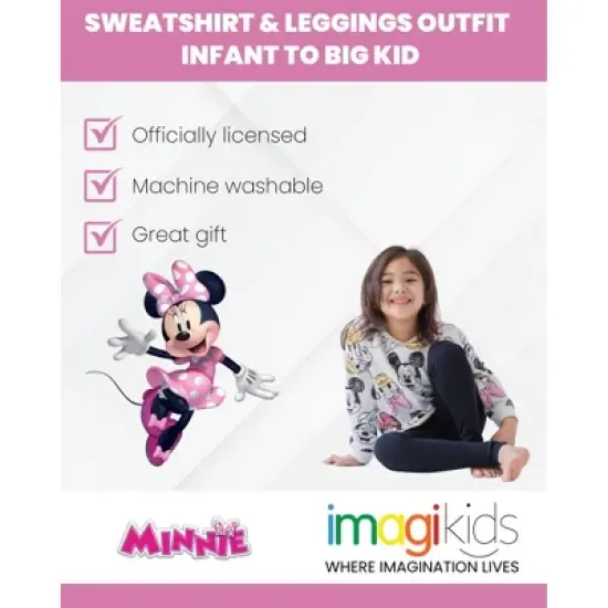 Disney Minnie Mouse Baby Girls Pullover Fleece Sweatshirt and Leggings Outfit Set Infant to Toddler image {2}