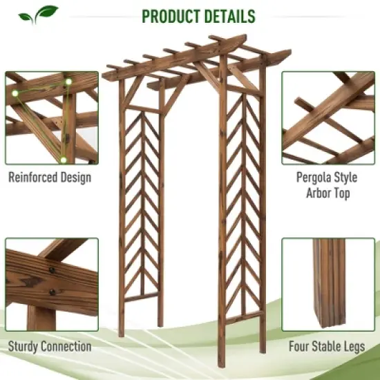 Gulches 79in Wooden Garden Arbor Arch Trellis with Classic Countryside Style, Pergola Style Roof for Climbing Vines for Ceremony Party Weddings image {3}