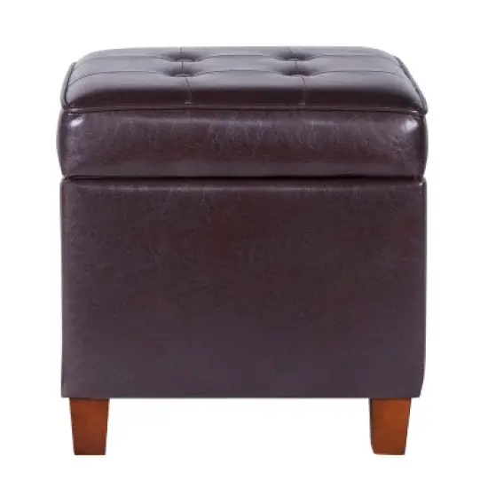 Square Tufted Faux Leather Storage Ottoman - HomePop image {10}