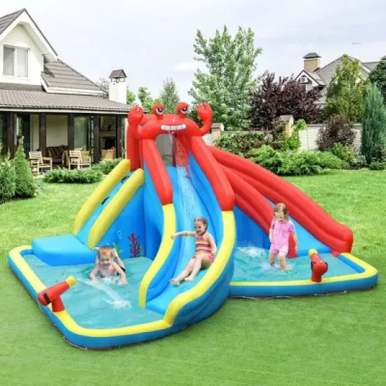 Costway Inflatable Water Slide Crab Dual Slide Bounce House Splash Pool W/ 950W Blower image {1}