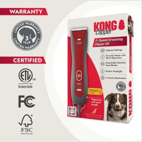 KONG 3-Speed 10' Cord with LED Spotlight, Blade and Combs Dog Hair Clipper Kit - 11pc image {7}