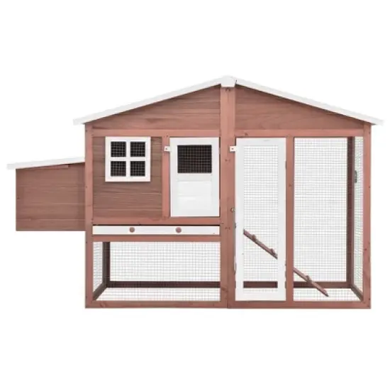 vidaXL Chicken Coop with Nest Box Red and White Solid Fir Wood image {2}
