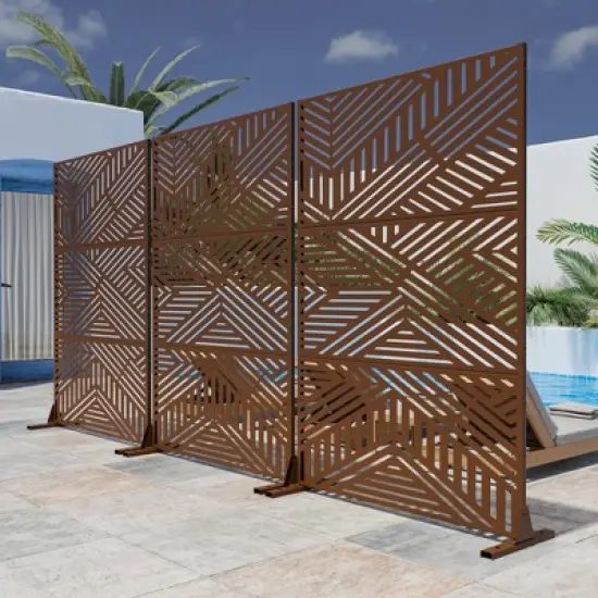 Lirago Modern Metal Outdoor Decorative Screen Patio Partition Freestanding Privacy Screen 72"x47" Brown image {1}