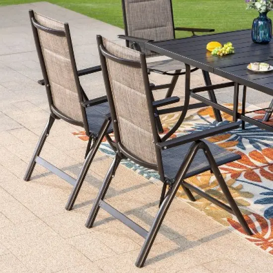 7pc Outdoor Dining Set with 7 Position Adjustable Folding Chairs & Metal Rectangle Table with Umbrella Hole - Captiva Designs image {2}
