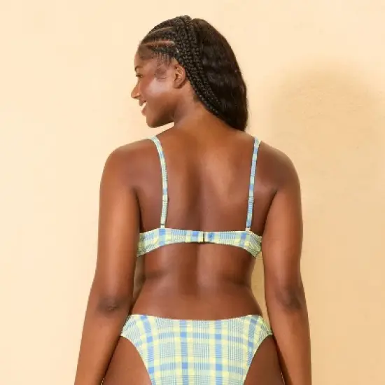 Women's Textured Plaid Underwire Bikini Top - Wild Fable - Blue/Yellow image {4}