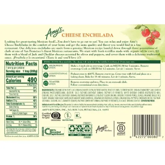 Amy's Organic Gluten Free Frozen Corn & Tomatoes Enchilada - 9oz image {1}