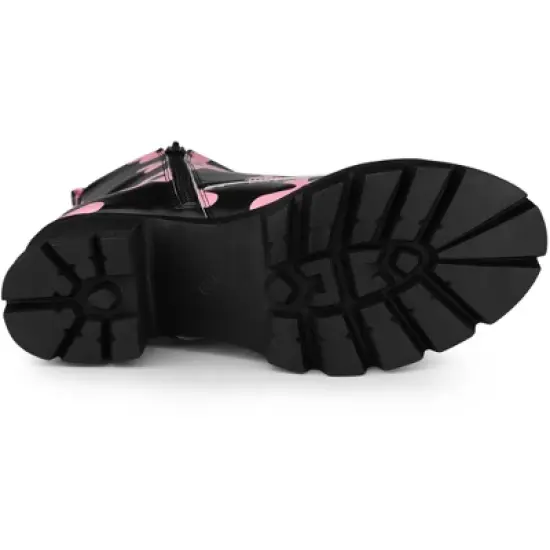 Allegra K Women's Printed Platform Round Toe Lace up Block Heel Combat Boots image {5}