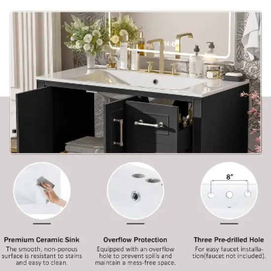 YOOCOZZ Traditional Solid Wood Bathroom Vanity & Cabinet with Ceramic Basin image {3}