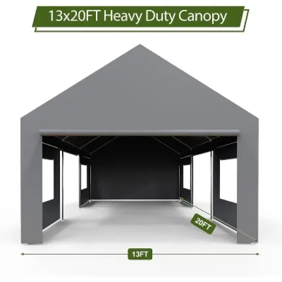 13'x20' Heavy Duty Portable Garage, Oversized Outdoor Shelter with 4 Doors & Windows, Reinforced Frame Canopy for Vehicles, Events & Storage image {1}