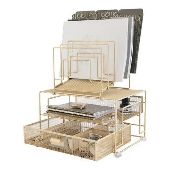 Blu Monaco Workspace Desk Organizer - Desktop Rack with Tiered File Sorters and Drawer for Office Supplies, Paper, Devices, and Folders image {11}