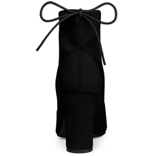 Allegra K Women's Pointed Toe Pull-On Drawstring Block Heel Ankle Boots image {3}