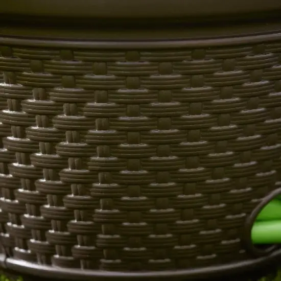 Suncast 100 Foot Resin Wicker Garden Water Hose Caddy Storage Holder Pot, Java image {4}