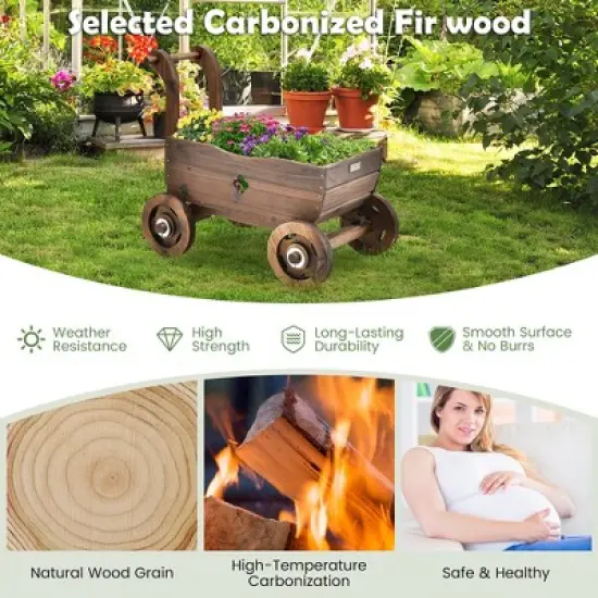 Decorative Wagon Cart Plant Flower Pot Stand Wooden Raised Garden Planter Box image {7}