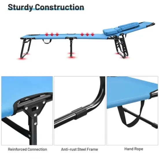 Costway Beach Chaise Lounge Chair with Face Hole Pillows & 5-Position Adjustable Backrest Blue image {9}