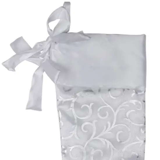 Northlight 19&rdquo; White and Silver Filigree Christmas Stocking with Bows image {2}
