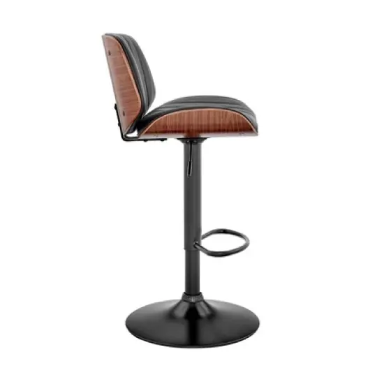 Brock Adjustable Counter Height Barstool with Faux Leather Seat Walnut Finish Back Steel Base - Armen Living image {2}