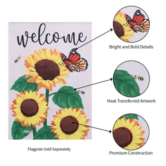 Evergreen Sunflower Welcome Garden Suede Flag 12.5 x 18 Inches Indoor Outdoor Decor image {4}