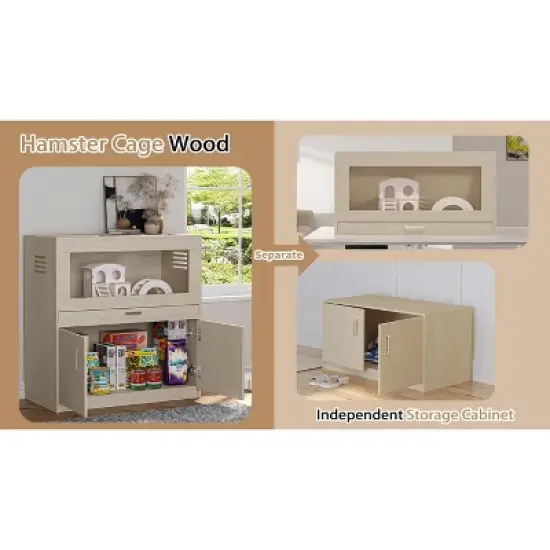 Hamster Cage,Rat Cage Wood with Independent Storage Cabinet,House for Chinchilla with Guinea Pig Hutch and Bridge(31.50" L x 15.75" W x 32.28" H) image {9}