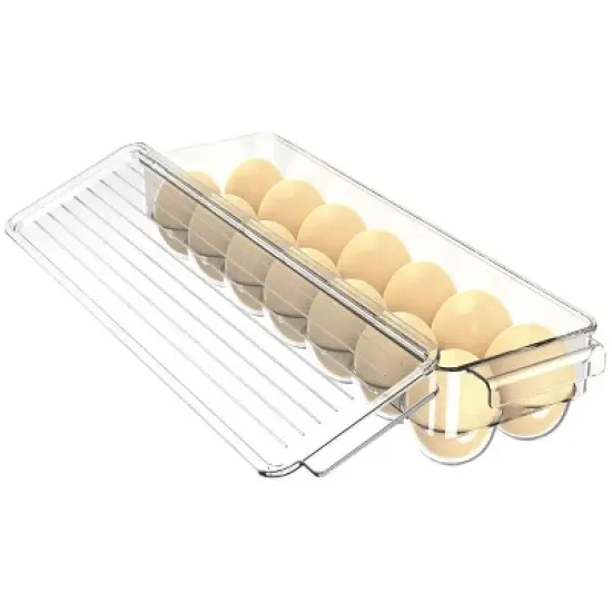 J&V TEXTILES Egg Container With Lid and Handle for Refrigerator Organization- Pack of 2 - Clear Stackable Egg Holder for Kitchen or Pantry image {3}