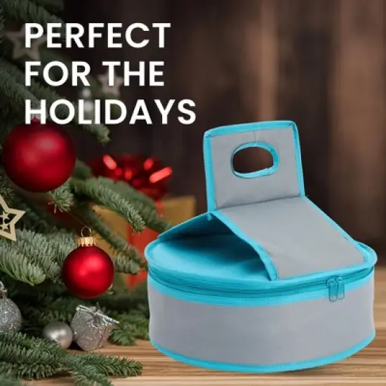 Juvale Round Thermal Insulated Casserole Carrier - Food Warmer Bag Container for Hot Lunch, Pie (Teal and Grey, 4.5x12.25 in) image {3}