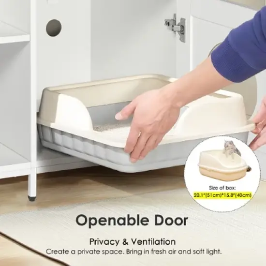 Cat Litter Box Enclosure, 2 in 1 Sink Vanity Cabinet with Hidden Litter Box, Hidden Litter Pet Washroom with Divider, Indoor Cat House for Litter Box image {5}