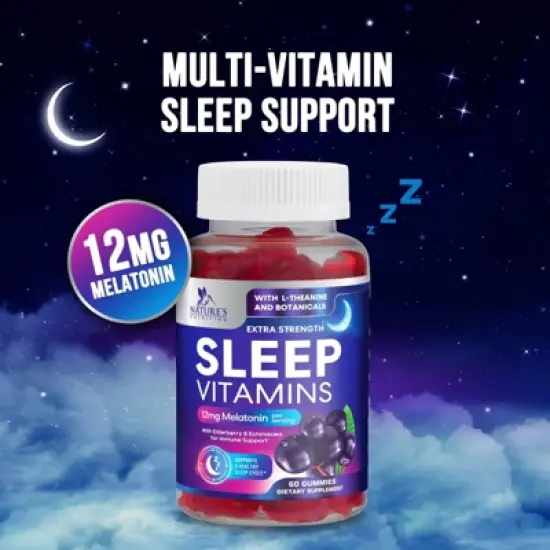 Sleep Gummies - 12mg Melatonin Natural Sleep Vitamin Supplement Formula with L-theanine, Chamomile, & Lemon Balm - Extra Strength Sleep - 60 Gummies image {6}