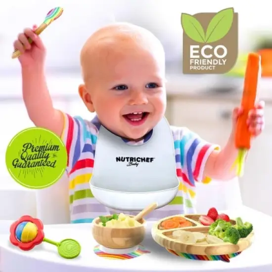 NutriChef Rainbow Dinnerware Set with Bibs for Kids image {5}