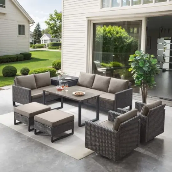 Belord 8PCS Outdoor Patio Furniture Set, All Weather Outdoor Sectional Set with Storage Box, L-Shape Sectional Sofa, Swivel Patio Chair, Coffee Table image {18}