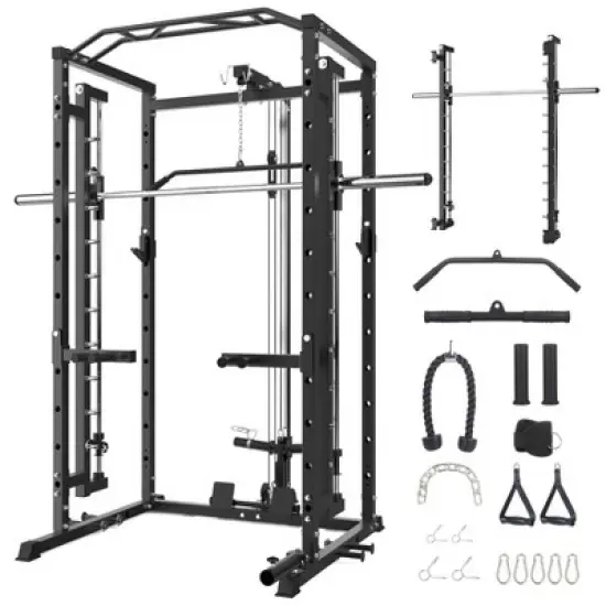 ODK Power Cage with Smithbar, 1600 Lbs Power Rack with LAT Pulldown, Multi-Functional Squat Rack, Power Cage for Home Gym Equipment image {9}