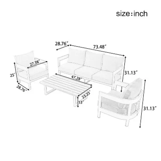 4-Piece Outdoor Patio Conversation Set, Weather-Resistant Metal Frame with Plastic Wood Tabletop, Cushioned Sofa and Chairs - ModernLuxe image {2}