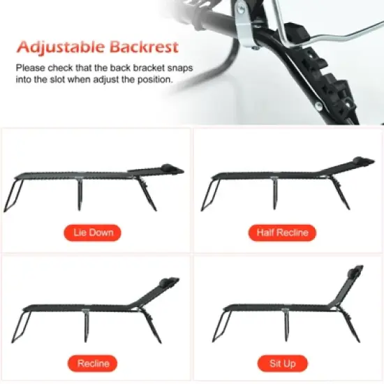 Tangkula Foldable Beach Chaise Lounge Chair W/ Pillow image {6}