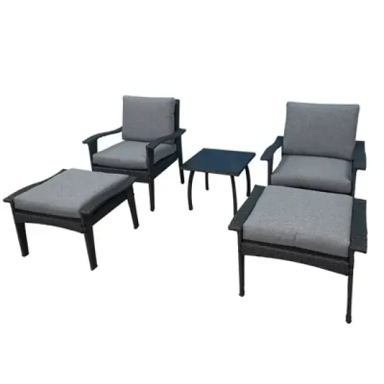 5pc Outdoor Wicker Conversation Set with Arm Chairs, Accent Table & Ottomans - Gray - GODEER image {4}