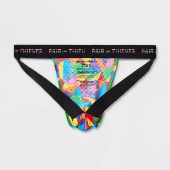 Pair of Thieves Men's Rainbow Abstract Print Super Fit Jockstrap - Red/Blue/Green image {2}
