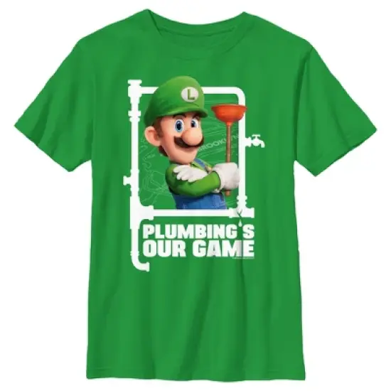 Boy's The Super Mario Bros. Movie Luigi Plumbing's Our Game T-Shirt image {3}