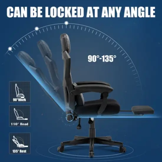 GTPLAYER Mesh Gaming Chair with Footrest, Mesh Back Reclining Office Chair for Adults, Comfortable Fabric Seat image {5}
