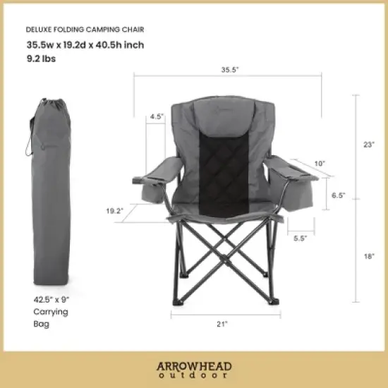 Arrowhead Outdoor Portable Folding Camping Quad Chair w/ 6-Can Cooler, Heavy-Duty Carrying Bag, Supports up to 450lbs (Granite Grey) image {4}