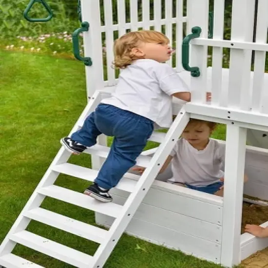 Avenlur Craftsman Swing Set: Montessori-style outdoor play with slide, clubhouse, gym bar, rock climb wall, and more! ASTM certified. Ages 3-11yrs. image {8}