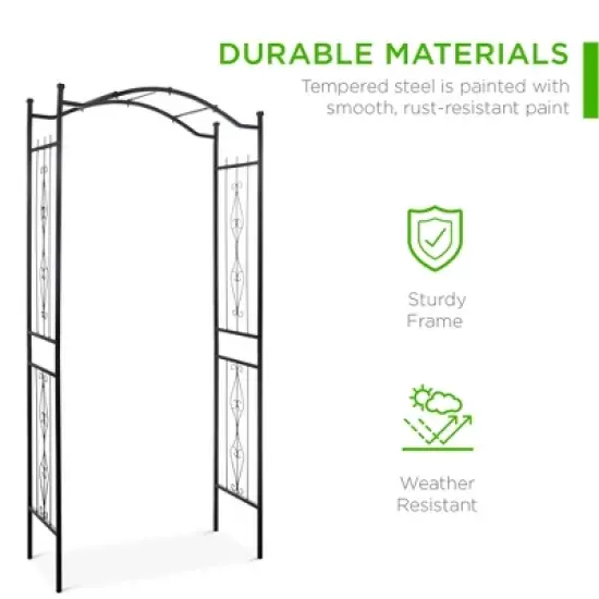 Best Choice Products 92in Steel Garden Arch Arbor Outdoor Trellis for Garden, Climbing Plants w/ Wire Lattice - Black image {2}