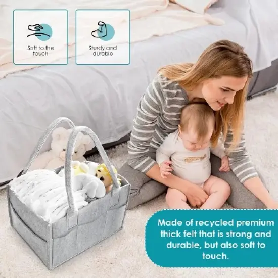 Itopfox 2-Pack Diaper Caddy Organizer with Handle, Portable Nursery Storage Bin for Baby Essentials, Grey image {4}