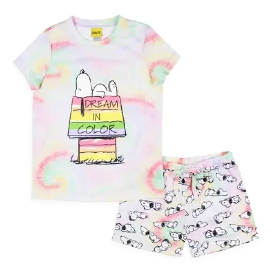 Peanuts Girls' Snoopy Dream In Color Tie-Dye Character Pajama Set Shorts Multicolored image {6}