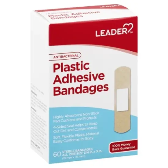 Leader Antibacterial Plastic All One Size Adhesive Bandages 60 ea image {7}
