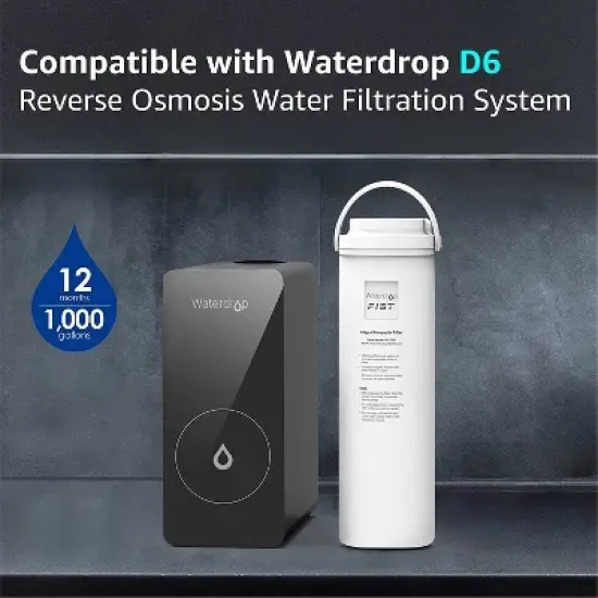 Waterdrop WD-D6RF Filter, Replacement for WD-D6-B Tankless Reverse Osmosis System, 1-Year Lifetime, Reduce PFAS image {1}
