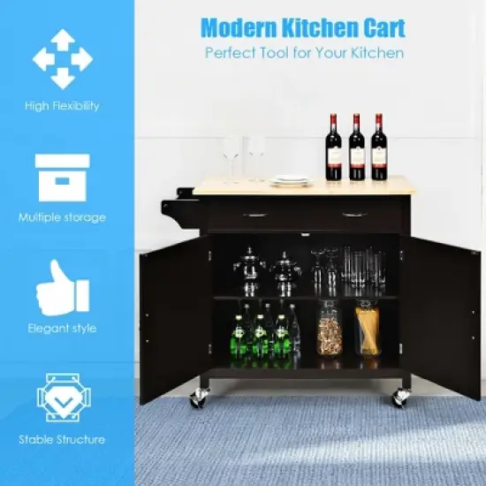 Costway Modern Rolling Kitchen Cart Island Wood Top Storage Trolley Cabinet Utility Brown image {5}