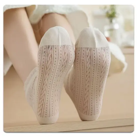 Anna-Kaci 5 Pairs Women's Ruffle Cuff Lace Knit Ankle Socks Breathable Soft Stretch Fabric with Multiple Color Options image {2}