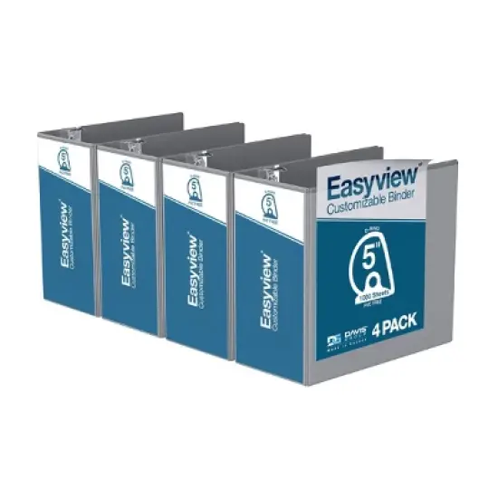 Easyview 4pk 5" Premium Angled D-Ring Binders 11x17" Gray: Polypropylene, 700 Sheet Capacity, 2 Pockets, Hard Cover image {8}