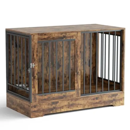 SUGIFT 2-in-1 47in Wooden Dog Crate Furniture for Large Dogs, Heavy-Duty Kennel with Double Doors, Stylish End Table Design image {7}